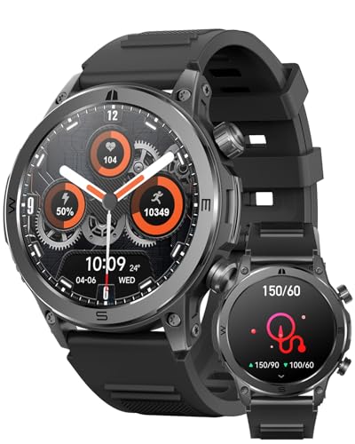 MEGALITH Blutdruck Smartwatch Herren Uhr: Schwarz Fitness Pulsuhr IP67 Wasserdicht Bluetooth Telefonfunktion Herzfrequenz Sport Tracker von MEGALITH