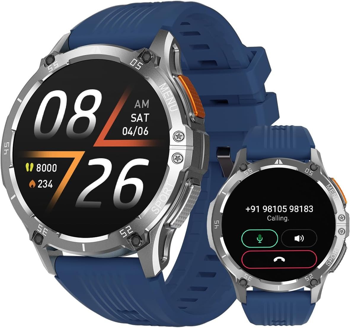 MEGALITH Fur Herren mit Telefonfunktion Bluetooth Smartwatch (1.43 Zoll, Android / iOS), Mit IP67-Wasserdicht Blutdruck Sport Fitness Pulsuhr von MEGALITH