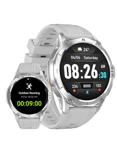 MEGALITH Smartwatch Herren 1,43-Zoll Bluetooth: Telefonfunktion Fitness Smart Watch IP67 Wasserdicht Sportuhr Pulsuhr Grau Gummiband von MEGALITH