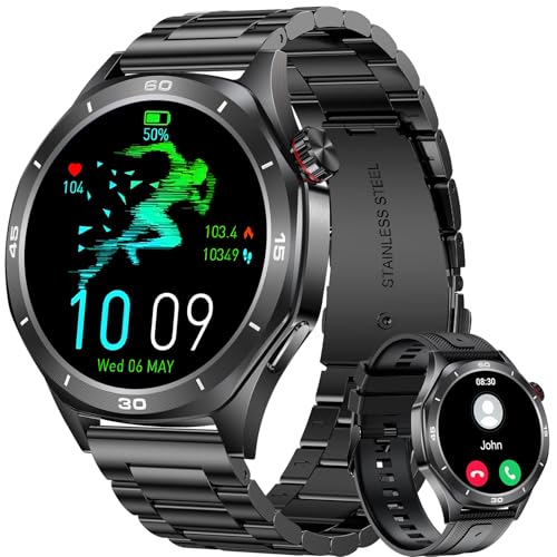 MEGALITH Smartwatch Herren Fitness Telefonfunktion: 1,52 HD Wasserdicht Taschenlampe Schrittzähler Sport Fitnessuhr - Tracker Blutdruck Smart Watch Kompatibel Android iOS von MEGALITH