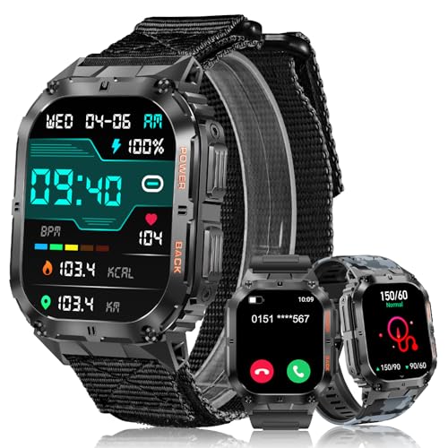 MEGALITH Smartwatch Herren Fitness Tracker: Wasserdicht Fitnessuhr Sport Schwarz - Blutdruck Smart Watch Android iOS Kompatibel - Militär Armbanduhr Herren Nylon mit Telefonfunktion von MEGALITH