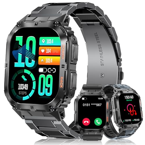 MEGALITH Smartwatch Herren Fitness Tracker: Wasserdicht Fitnessuhr Sport Schwarz - Blutdruck Smart Watch Android iOS Kompatibel - Militär Armbanduhr Herren mit Telefonfunktion von MEGALITH