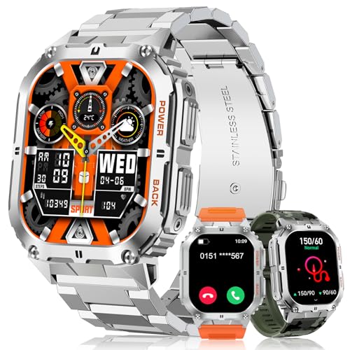 MEGALITH Smartwatch Herren Fitness Tracker: Wasserdicht Fitnessuhr Sport Silber - Blutdruck Smart Watch Android iOS Kompatibel - Militär Armbanduhr Herren mit Telefonfunktion von MEGALITH
