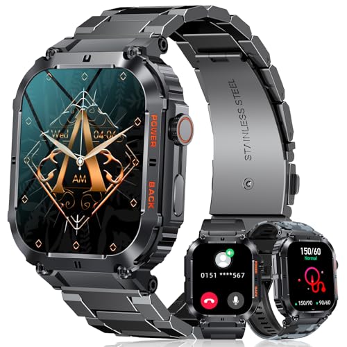MEGALITH Smartwatch Herren Fitness Uhr: Wasserdicht Sport Fitnessuhr mit Telefonfunktion - Tracker Pulsmesser Schrittzähler 1,96 Zoll Smart Watch Männer Kompatibel Android iOS von MEGALITH