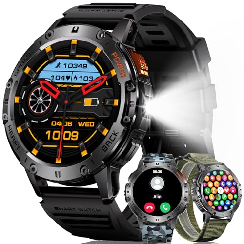 MEGALITH Smartwatch Herren Fitness Uhren: LED Taschenlampe Wasserdicht IP68 Sport Fitnessuhr - Tracker Schrittzähler Smart Watch - Blutdruckmessung Pulsmesser Kompatibel Android iOS von MEGALITH
