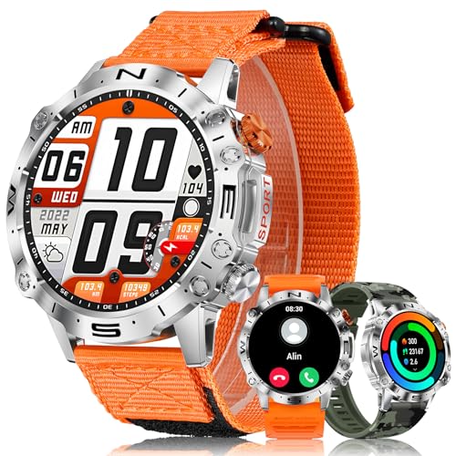 MEGALITH Smartwatch Herren Fitness Uhren: Telefonfunktion Bluetooth Android iOS Kompatibel - Blutdruck Smart Watch Herzfrequenz Orange von MEGALITH