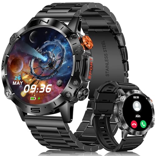 MEGALITH Smartwatch Herren Fitness Uhren: Telefonfunktion Bluetooth Android iOS Kompatibel - Blutdruck Smart Watch Herzfrequenz Schwarz Schrittzähler von MEGALITH