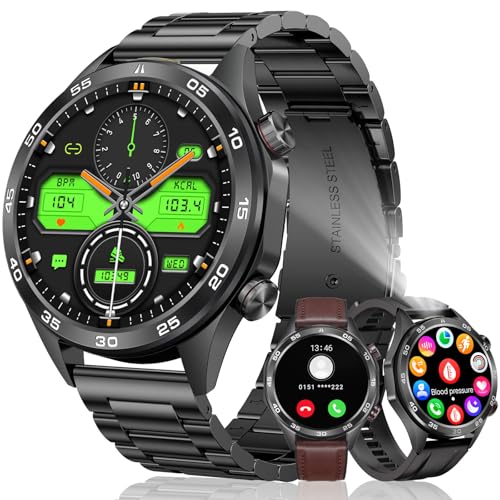 MEGALITH Smartwatch Herren Telefonfunktion Fitnessuhr: Sport Fitness Tracker Smartwatch Kompatibel Android iOS - Blutdruckmessung Pulsuhr Smart Watch Schwarz Wasserdicht von MEGALITH