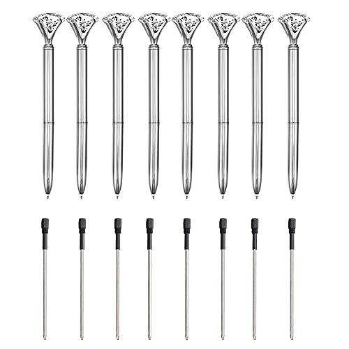 MEGAUK 8 Pcs Große Kristall Diamant Kugelschreiber, Metall Kugelschreiber für Schule Uni Büro Hochzeit - Schreibfarbe Schwarz von MEGAUK
