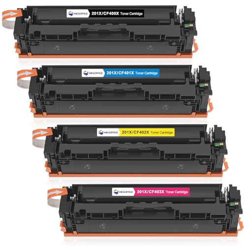 MEGOFFICE 201X Toner Kompatibel für HP 201X 201A CF400X CF400A CF401X CF401A CF402X CF402A CF403X CF403A Kompatibel für HP Color Laserjet Pro M252n M277n MFP M252dw M277dw M274n M277c6(4 Pack) von MEGOFFICE