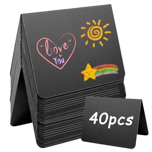 40 Stück Mini Kreidetafeln: Kleine Tafeln Zum Beschriften Preisschilder Aufsteller, Buffet Schilder für Nachrichtenschilder Tischkarten Buffet Hochzeit Party Bäckerei Café(Schwarz/V Form) von MEGYAD