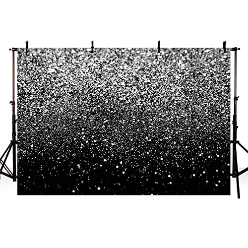 MEHOFOND 2,4 x 1,8 m Glitzer Silber Schwarz Geburtstag Party Dekoration Hintergrund Abschluss Abschlussball Tanz Dekor Hochzeit Diamant Punkte Schwarz Fotografie Studio Foto Requisiten Banner Vinyl von MEHOFOND