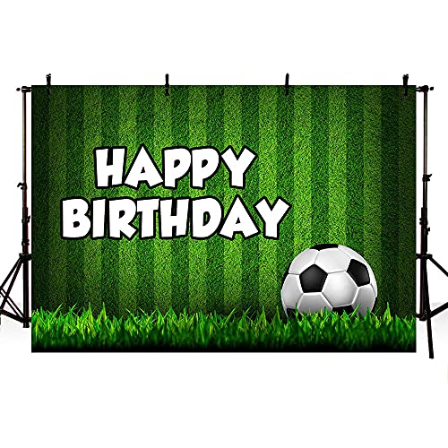 MEHOFOND Fußballfeld-Geburtstags-Hintergrund (2,1 x 1,5 m, grün), wasserabweisendes Vinyl-Material, für Kinder-Partybanner, Kuchenzertrümmer-Dekoration, Fotoshooting-Studio-Requisiten von MEHOFOND