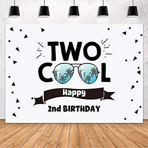 MEHOFOND Zwei coole Sonnenbrillen-Themen-Hintergrund "Happy 2nd Birthday", Party-Dekoration, Fotografie-Hintergrund Banner für Kuchentisch, Fotostudio-Requisiten, Vinyl, 2,1 x 1,5 m von MEHOFOND