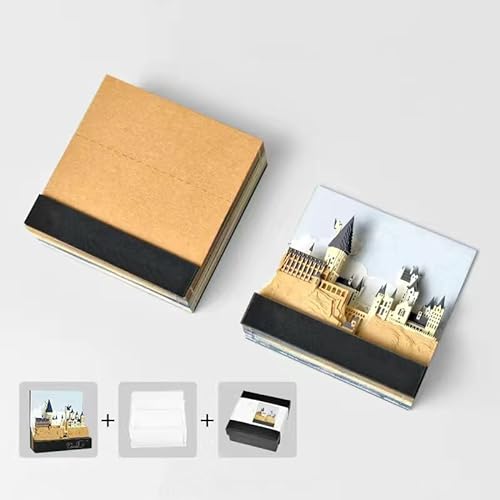 MEICHI 3D Notizblock, nicht verklebt, 3D Schlossmodell Papierkunst mit glasklarem Anzeigebox, 8 x 8 x 4 cm, 125 Blätter, 3D Art Memo Pad von MEICHI