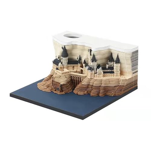 MEICHI 3D Notizblock, nicht verklebt, 3D Schlossmodell Papierkunst mit glasklarem Anzeigebox, 8 x 8 x 4 cm, 150 Blätter, 3D Memo Pad ohne Licht von MEICHI