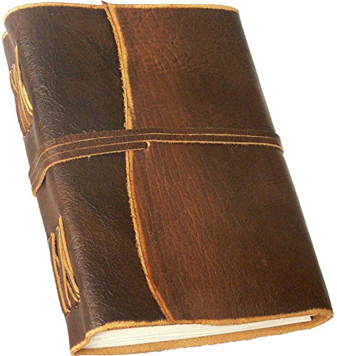 "BORDEAUX" Leder-Notizbuch/Tagebuch, Lederbuch, Ledereinband - handgeschöpftes Papier - braun im Antik-Look (21 x 15 cm) von MEIN-LEDERBUCH