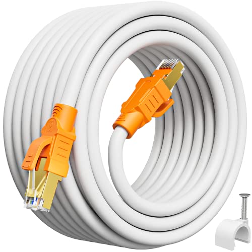 Cat 8 Netzwerkkabel 30m, LAN Kabel 30 Meter Weiß Wlan Kabel 40Gbps 2000MHz Internetkabel Outdoor Ethernet Kabel 26AWG S/FTP PIMF POE Schirmung Rj45 Cable Patchkabel für Modem, Router von MEIPEK