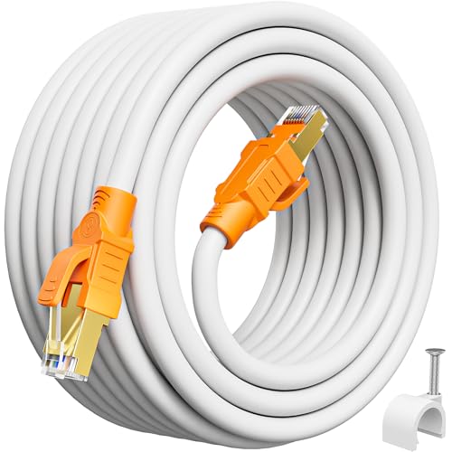 LAN Kabel 30 Meter Cat 8, Netzwerkkabel 30m Cat 8 Weiß Wlan Kabel, 40Gbps 2000MHz Internetkabel Outdoor Ethernet Kabel, 26AWG S/FTP PIMF POE Geschirmt Rj45 Cable Patchkabel für Modem Router von MEIPEK
