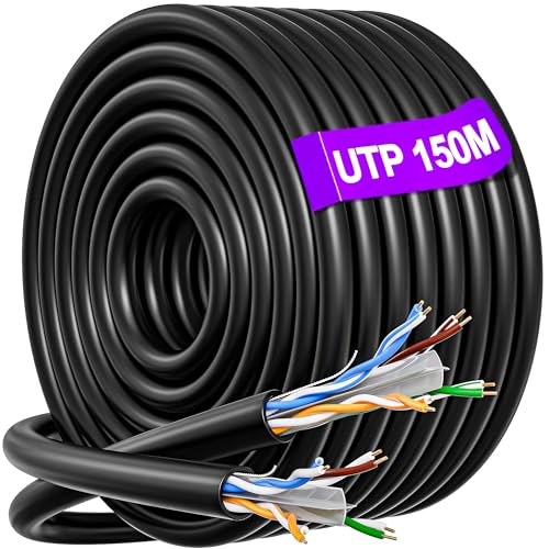 LAN Kabel 150 meter, UTP Außen schneidbares Netzwerkkabel 150m, CAT 6 Massen Internetkabel, Gigabit Daten Internetanschluss, 150m Ultra lang Installations Ethernet Patchkabel, RJ45 Schwarz Wlan Kabel von MEIPEK