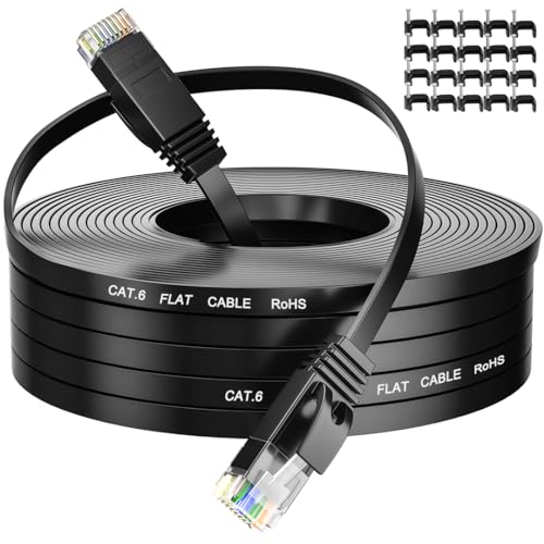 Cat 6 LAN Kabel 20 Meter, Flach Wlan Kabel 20M, Netzwerkkabel Dünn High Speed Schwarz Ethernetkabel, RJ45 Internetkabel 1Gbps Patchkabel Gigabit Lankabelverlaengerung für Router Modem von MEIPEK