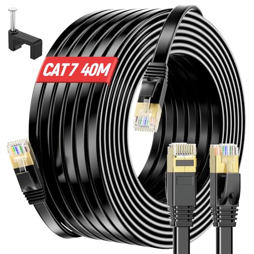 LAN Kabel 40 meter, Netzwerkkabel 40m Outdoor Indoor Gigabit Ethernet Kabel FTP Abgeschirmtes Wlan Kabel 40m High Speed Cat 7 Internet Kabel Außen Wasserdicht RJ45 Lange Patchkabel für Router Modem von MEIPEK