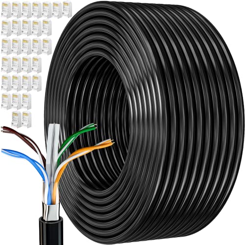 Lan Kabel 150 Meter, Cat 6 Verlegekabel 150m Netzwerkkabel Schwarz Outdoor Außenbereich Installationskabel Wlan Kabel Lange Patchkabel Ethernet Kabel FTP AWG23 Geschirmt Rj45 Gigabit Internetkabel von MEIPEK