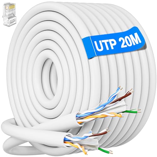 Lan Kabel 20 Meter, Cat 6 Netzwerkkabel Verlegekabel Weiß Ungeschirmt Lange Netzwerk Installationskabel Patchkabel 20m Ethernet Kabel UTP 23AWG Rj45 Gigabit Internet Wlan Kabel von MEIPEK