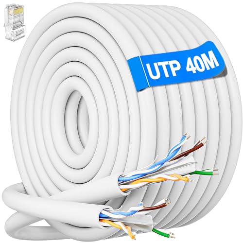 Lan Kabel 40 Meter Cat 6, UTP(Unshielded twisted pair) Netzwerkkabel Verlegekabel Weiß Lange Netzwerk Installationskabel Patchkabel 40M Ethernet Kabel UTP 23AWG Rj45 Gigabit Internet Wlan Kabel von MEIPEK