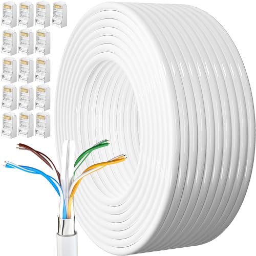 Lan Kabel 80 Meter, Cat 6 Geschirmt Verlegekabel 80m Netzwerkkabel Weiß Outdoor Lange High Speed Installationskabel Patchkabel Ethernetkabel FTP 23AWG Rj45 Gigabit Internetkabel von MEIPEK