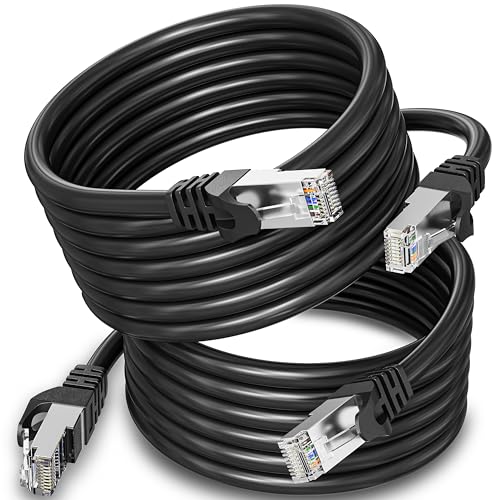 Lan Kabel Cat 6 5 Meter, Verlegekabel 5m Netzwerkkabel Schwarz Outdoor Außenbereich Installationskabel Wasserdicht Patchkabel Ethernet Kabel FTP 23AWG Geschirmt Rj45 Gigabit Internet Kabel(2-Stück) von MEIPEK