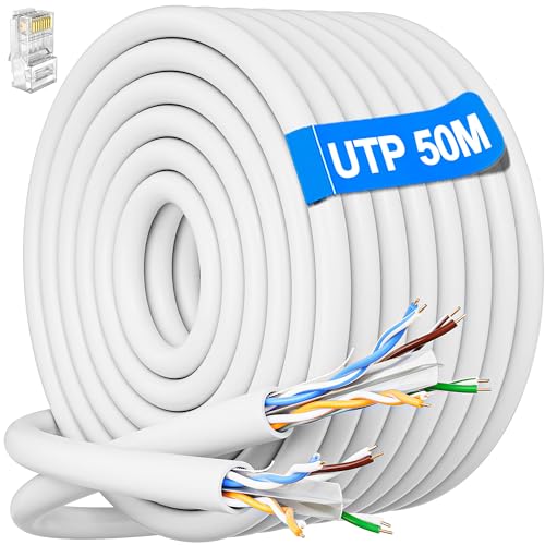 Lan Kabel Cat 6 50 Meter, Outdoor Netzwerkkabel Weiß Ethernetkabel Verlegekabel Ungeschirmte Twisted Paired Außenbereich Installationskabel Patchkabel 50m Internetkabel UTP 23AWG Rj45 Wlan Kabel von MEIPEK