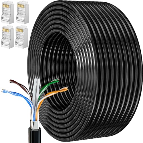 MEIPEK 20m LAN Kabel Verlegekabel Cat 6 Netzwerkkabel Lange 20 Meter Installationskabel Patchkabel Ethernet Kabel FTP 23AWG Geschirmtes Rj45 Internet Kabel Schwarz von MEIPEK