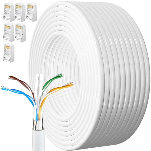 MEIPEK 30m Cat 6 Lan Kabel Netzwerkkabel Weiß Outdoor Verlegekabel Lange 30 Meter Außenbereich Installationskabel Patchkabel Ethernet Kabel FTP 23AWG Geschirmt Rj45 Internet Kabel von MEIPEK
