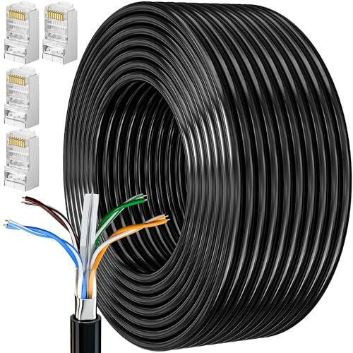 MEIPEK Cat 6 Netzwerkkabel 15m, Outdoor Lan Kabel Verlegekabel 15 Meter Schwarz Wlan Kabel Geschirmt Lange Ethernet Kabel Installationskabel Patchkabel CCA FTP 23AWG RJ45 Gigabit Internetkabel von MEIPEK