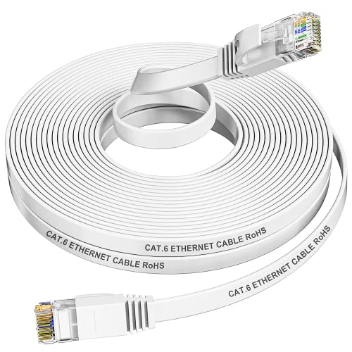 MEIPEK LAN Kabel 15 meter Weiß, Cat 6 Flaches Netzwerkkabel 15m, Gigabit Ethernet Kabel kompatibel mit Cat.5/Cat.5e, RJ45 Internet Patchkabel für Router Modem Switch PC Smart-TV-box PS5/PS4 Xbox von MEIPEK