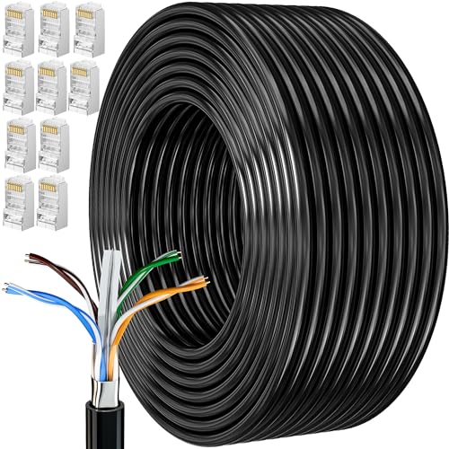 Lan Kabel 50 Meter, Cat 6 Verlegekabel Netzwerkkabel 50m, Hohe Geschwindigkeit Installationskabel Patchkabel Ethernetkabel FTP 23AWG Geschirmt Rj45 Internetkabel Schwarz Wlan Kabel für Router Modem von MEIPEK