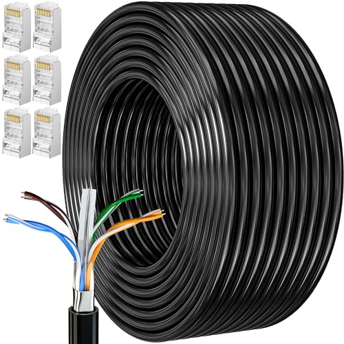 MEIPEK Netzwerkkabel 30m Cat 6 Lan Kabel Schwarz Outdoor Verlegekabel Lange 30 Meter Außenbereich Installationskabel Patchkabel Ethernet Kabel FTP 23AWG Geschirmt Rj45 Internet Kabel von MEIPEK