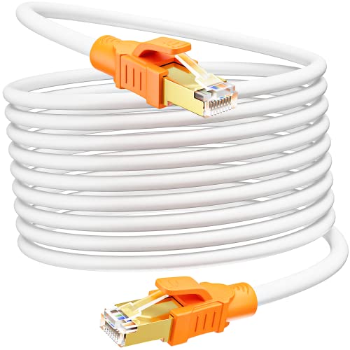 Netzwerkkabel 10 Meter Cat 8 Geschirmt Lan Kabel 40Gbps 2000MHz Ethernet Kabel High Speed Gigabit RJ45 Kabel 26AWG S/FTP Schirmung Weiß Internetkabel POE Lang Wlan Kabel für Router, Modem von MEIPEK