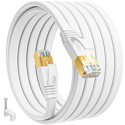 Cat 7 LAN Kabel 20 Meter, Wlan Kabel 20m Weiß, Netzwerkkabel Dünn High Speed 10Gbps 600MHz Lankabelverlaengerung, Gigabit EthernetKabel Weiss RJ45 Internetkabel Cat7 Patchkabel für Router Modem von MEIPEK