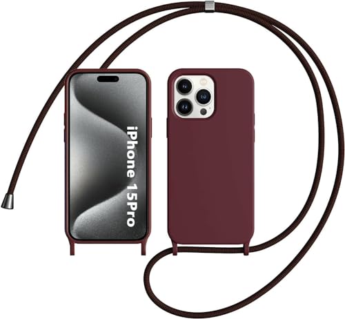 MEIQIBAO Handyhülle für iPhone 15 Pro Handy Schutzhülle, Smartphone Halskette Fall und flüssige Silikon Halskette Fall .(red) von MEIQIBAO