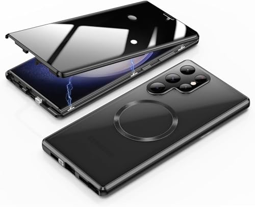 MEIQIBAO Hülle für Samsung Gala S22 Ultra 5G(6.8) Magnetische Adsorption Metall Stoßstange mit 360 Grad Schutz Ultra Dünn Transparent Gehärtetes Glas Unterstützt drahtloses Laden，Black von MEIQIBAO