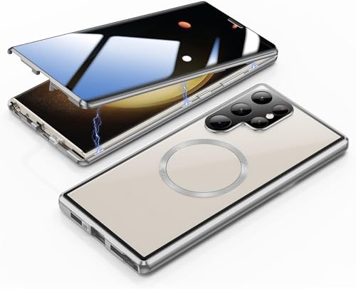 MEIQIBAO Hülle für Samsung Gala S22 Ultra 5G(6.8) Magnetische Adsorption Metall Stoßstange mit 360 Grad Schutz Ultra Dünn Transparent Gehärtetes Glas Unterstützt drahtloses Laden，White von MEIQIBAO