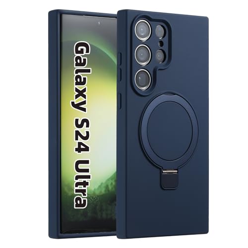 MEIQIBAO für Samsung Galaxy S24 Ultra Hülle mit Magnetische(n52 Magnet) Case Unsichtbarer Ständer Stoßfeste Kratzfeste Handyhülle hohe Qualität flüssigem Silikon Schutzhülle,Dunkelblau von MEIQIBAO