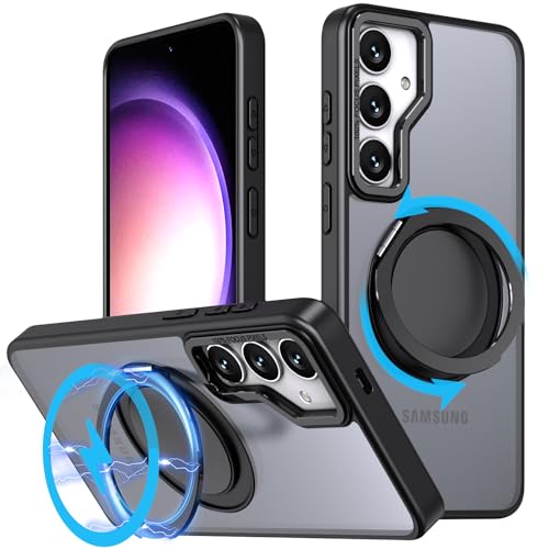MEIQIBAO für Samsung Galaxy S25+ 5G Hülle Magnetische Hülle 360 Grad-Drehung Metall Ständer Militärnorm stoßfeste Schutzhülle mit Kameraschutz Matte Rückseite(mit Dämpfungsrhythmus) schwarz von MEIQIBAO