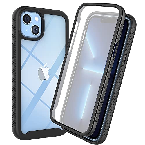 MEIQIBAO für iPhone 14 (6.1") Hülle Militärnorm 360 Degrees Schutz，Classic Hybridhülle Transparente vordere und hintere Abdeckungen TPU Material Eingebauter Bildschirmschutz；Schwarz von MEIQIBAO