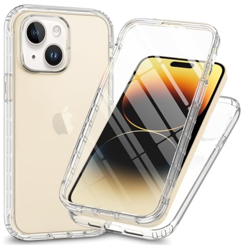 MEIQIBAO für iPhone 15 (6.1") Hülle Militärnorm 360 Degrees Schutz，Classic Hybridhülle Transparente vordere und hintere Abdeckungen TPU Material Eingebauter Bildschirmschutz；Transparent von MEIQIBAO