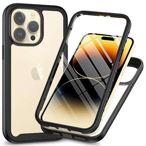 MEIQIBAO für iPhone 15 Pro Max (6.7") Hülle Militärnorm 360 Degrees Schutz，Classic Hybridhülle Transparente vordere und hintere Abdeckungen TPU Material Eingebauter Bildschirmschutz；Schwarz von MEIQIBAO