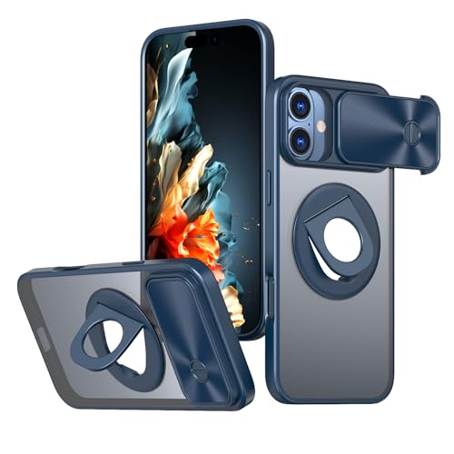 MEIQIBAO für iPhone 16 5G magnetisch Hülle mit Kameraschutz Handyhülle & 360 Grad Ring Ständer Weich TPU Bumper Stoßfest Hart PC Rückseite Kratzfest ultradünn Tough Schutzhülle blau von MEIQIBAO