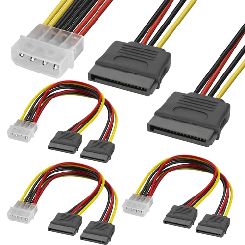 MEIRIYFA 4 Pin IDE zu Dual SATA Power Y Splitter Kabel, 4 Pin Stecker IDE zu Dual SATA 15 Pin Buchse 18AWG Hard Drive Erweiterungskabel für 12V / 5V IDE HDD DVD (20CM, 4PCS) von MEIRIYFA